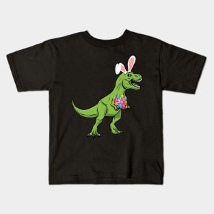 Easter Dinosaur Trex With Eggs T-Rex Bunny Ears Easter Kids T-Shirt